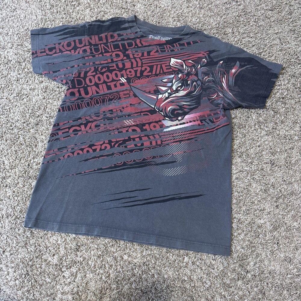 Vtg Ecko Unltd Graffiti Graphic Shirt Mens Medium Gray AOP Grunge Hip Hop Y2K